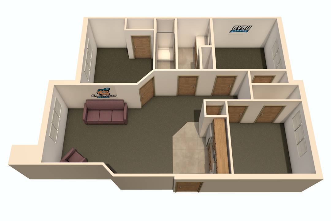 Secchia Hall three-bedroom floor plan.